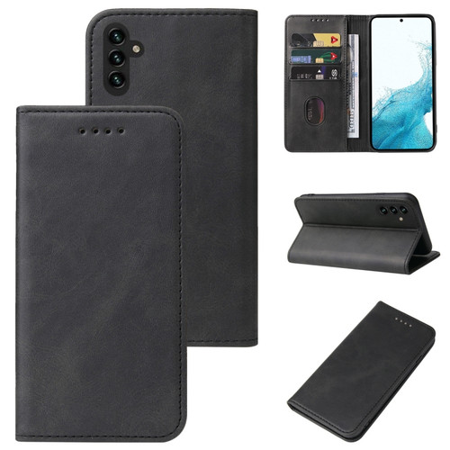 Samsung Galaxy A13 5G Calf Texture Magnetic Flip Leather Phone Case - Black