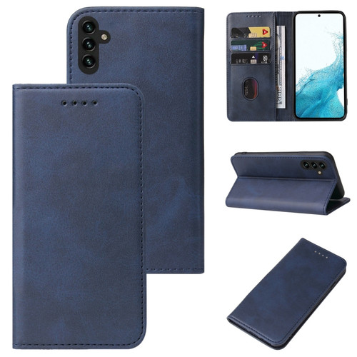 Samsung Galaxy A13 5G Calf Texture Magnetic Flip Leather Phone Case - Blue