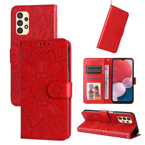 Samsung Galaxy A13 5G Embossed Sunflower Leather Phone Case - Red