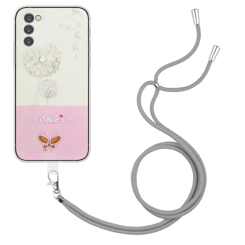 Samsung Galaxy A13 5G Bronzing Butterfly Flower TPU Phone Case with Lanyard - Dandelions