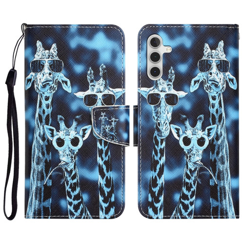 Samsung Galaxy A13 5G Colored Drawing Leather Phone Case - Giraffes