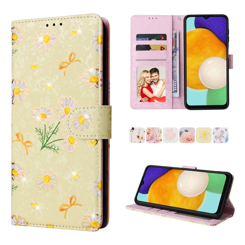 Samsung Galaxy A13 4G / 5G Bronzing Painting RFID Leather Case - Yellow Daisy