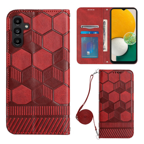Samsung Galaxy A13 5G Crossbody Football Texture Magnetic PU Phone Case - Red