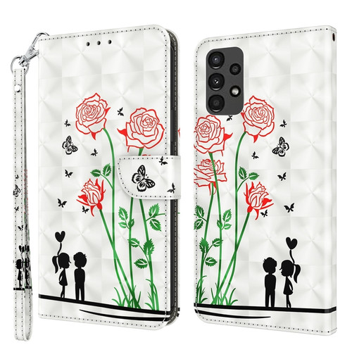 Samsung Galaxy A13 5G / 4G 3D Painted Leather Phone Case - Couple Rose