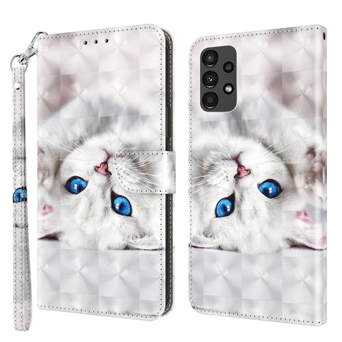 Samsung Galaxy A13 5G / 4G 3D Painted Leather Phone Case - Reflection White Cat