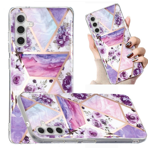 Samsung Galaxy A13 5G Electroplated Marble Pattern TPU Phone Case - Purple Flower