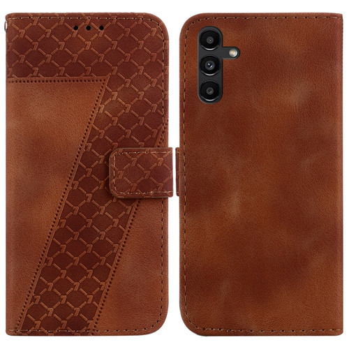 Samsung Galaxy A13 5G 7-shaped Embossed Leather Phone Case - Brown