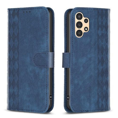 Samsung Galaxy A13 4G/5G Plaid Embossed Leather Phone Case - Blue