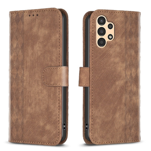 Samsung Galaxy A13 4G/5G Plaid Embossed Leather Phone Case - Brown