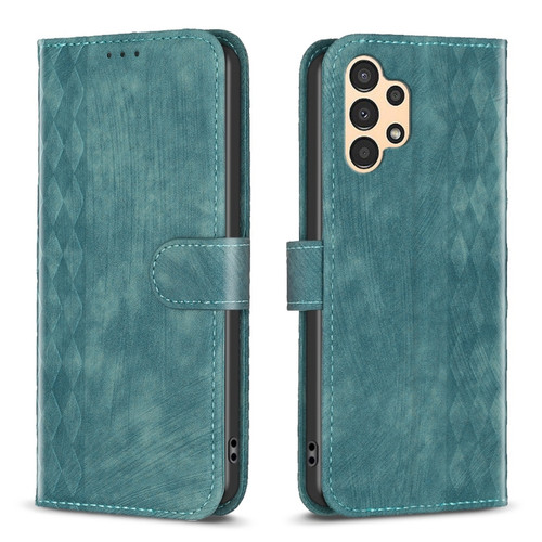 Samsung Galaxy A13 4G/5G Plaid Embossed Leather Phone Case - Green