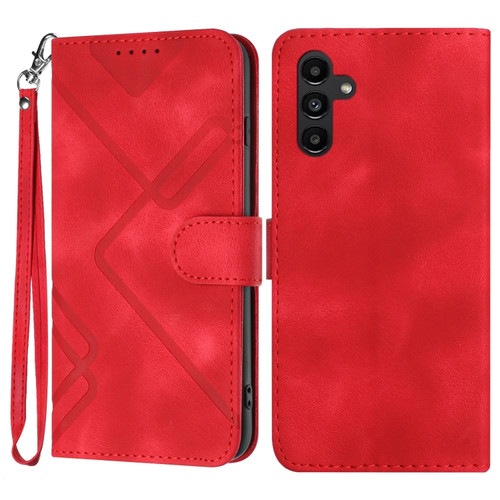 Samsung Galaxy A13 5G Line Pattern Skin Feel Leather Phone Case - Red