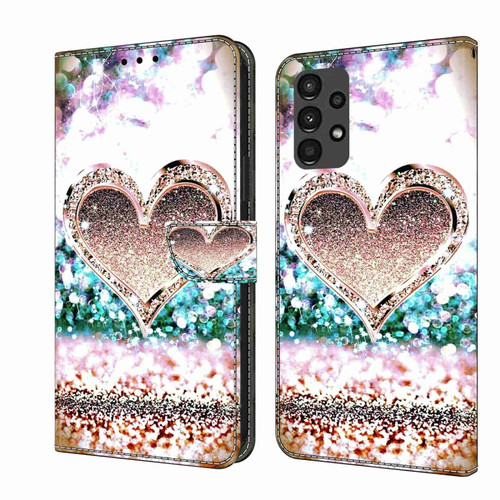 Samsung Galaxy A13 4G / 5G / A04S Crystal 3D Shockproof Protective Leather Phone Case - Pink Diamond Heart