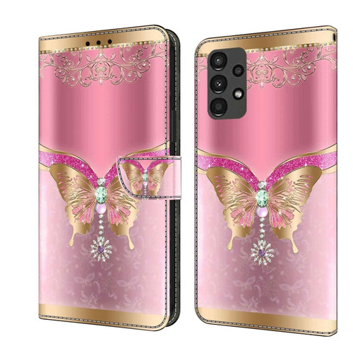 Samsung Galaxy A13 4G / 5G / A04S Crystal 3D Shockproof Protective Leather Phone Case - Pink Bottom Butterfly