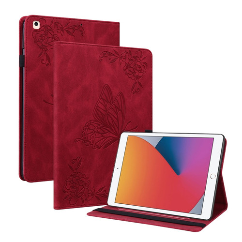 Butterfly Flower Embossed Leather Tablet Case iPad 10.2 2021&2020&2019 / Air 2019 - Red