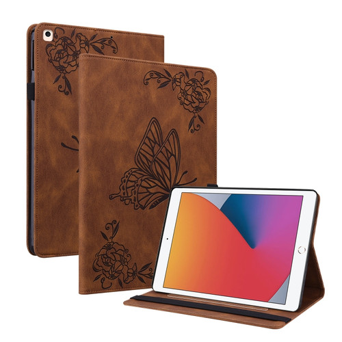 Butterfly Flower Embossed Leather Tablet Case iPad 10.2 2021&2020&2019 / Air 2019 - Brown