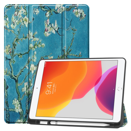 iPad 10.2 2021 / 2020 / 2019 TPU Colored Drawing Horizontal Flip Leather Case with Three-folding Holder & Sleep / Wake-up Function - Apricot Flower