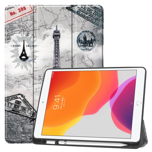 iPad 10.2 2021 / 2020 / 2019 TPU Colored Drawing Horizontal Flip Leather Case with Three-folding Holder & Sleep / Wake-up Function - Eiffel Tower