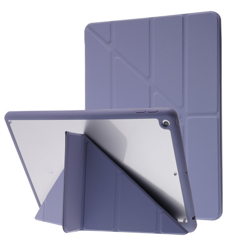 iPad 10.2 2021 / 2020 / 2019 Deformation Transparent Acrylic Horizontal Flip PU Leather Case with Multi-folding Holder & Sleep / Wake-up Function & Pen Slot - Lavender Grey