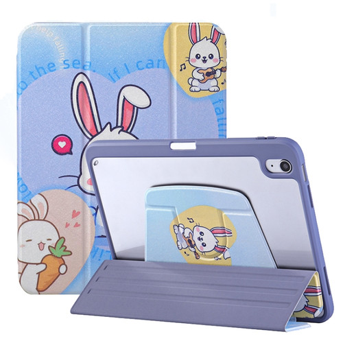 iPad 10.2 2021 / 2020 / 10.5 3-Fold 360 Rotation Painted Leather Smart Tablet Case - Bunny