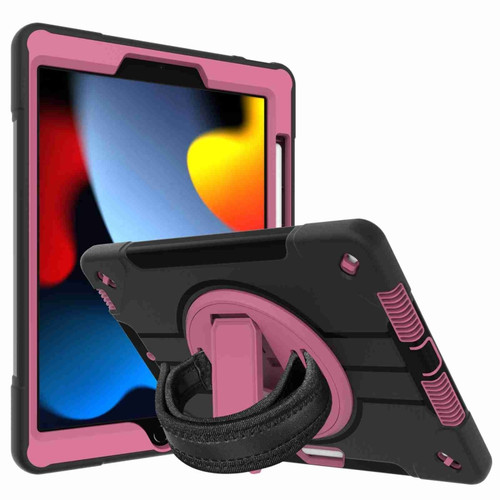 360-degree Rotating Holder Tablet Case with Wristband iPad 10.2 2020 / 2019 - Black + Rose Red