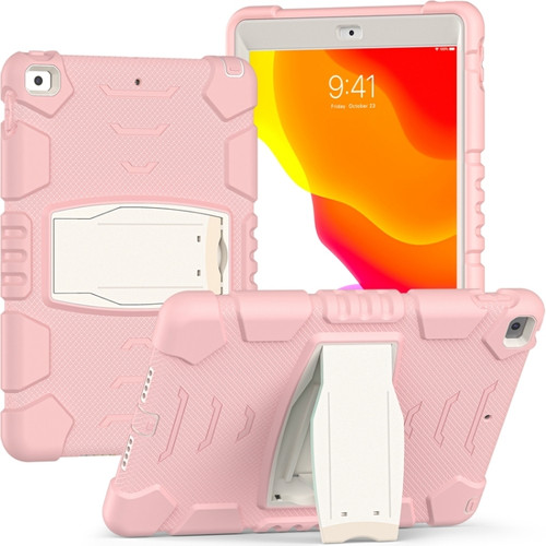 iPad 10.2 2021 / 2020 / 2019 3-Layer Protection Screen Frame + PC + Silicone Shockproof Combination Case with Holder - Cherry Blossoms Pink