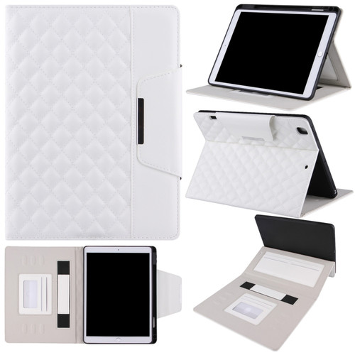 Checkered Pattern Horizontal Flip Leather Case with Holder & Card Slots & Hand Strap iPad 10.2 - 2021 / 2020 / 2019 / Air 10.5 2019 / Pro 10.5 2017 - White