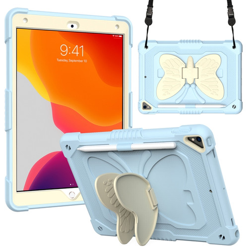 Beige PC + Silicone Anti-drop Protective Case with Butterfly Shape Holder & Pen Slot iPad 10.2 2021 & 2020 & 2019 / Air 3 10.5 inch - Beige + Ice Crystal Blue