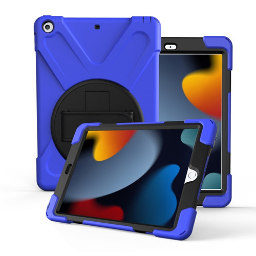 iPad 10.2 2021 / 2020 / 2019 360 Degree Rotation PC + Silicone Protective Case with Holder & Hand-strap - Dark Blue