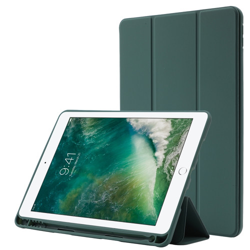 Skin Feel Pen Holder Tri-fold Tablet Leather Case iPad 10.2 2019 / iPad 10.2 2020 / iPad Air 3 / iPad Pro 10.5 - Dark Green