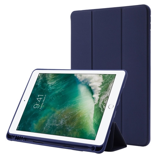 Skin Feel Pen Holder Tri-fold Tablet Leather Case iPad 10.2 2019 / iPad 10.2 2020 / iPad Air 3 / iPad Pro 10.5 - Dark Blue