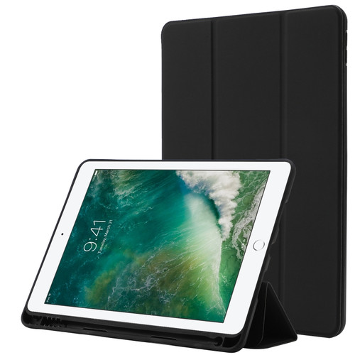 Skin Feel Pen Holder Tri-fold Tablet Leather Case iPad 10.2 2019 / iPad 10.2 2020 / iPad Air 3 / iPad Pro 10.5 - Black