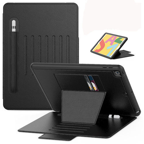 iPad 10.2 Multifunctional Tablet PC Protective Leather Case with Bracket & Card Slots & Pen Slot & Wake-up / Sleep Function - Black