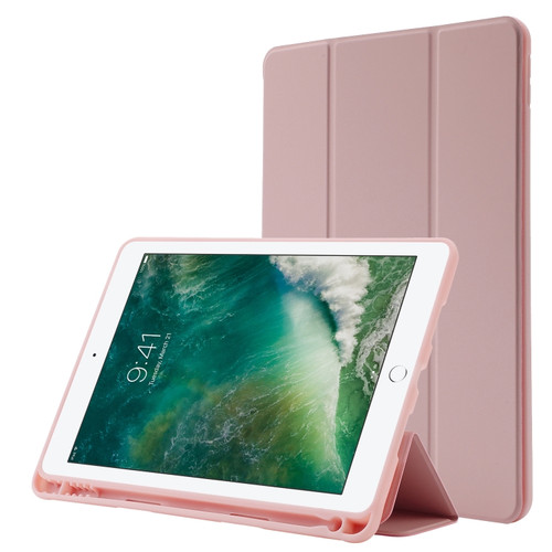 Skin Feel Pen Holder Tri-fold Tablet Leather Case iPad 10.2 2019 / iPad 10.2 2020 / iPad Air 3 / iPad Pro 10.5 - Pink