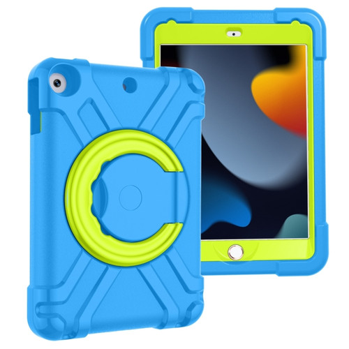 iPad 10.2 PC + Silicone Shockproof Combination Case with 360 Degree Rotating Holder & Handle - Blue+Green