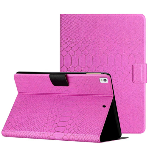 iPad 10.2 / 10.5 Solid Color Crocodile Texture Leather Smart Tablet Case - Rose Red