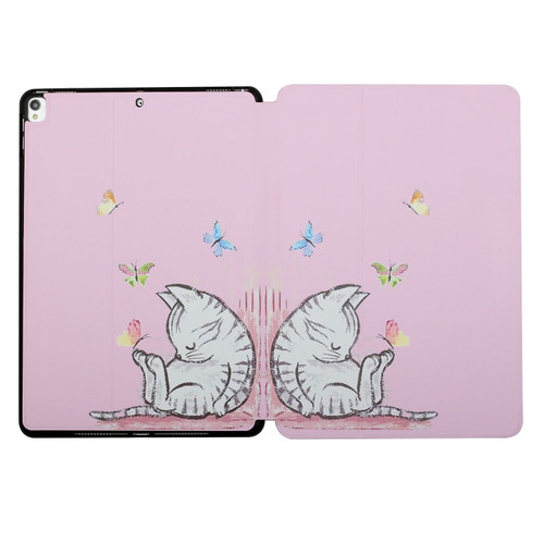 Dual-folding Coloured Drawing Voltage Horizontal Flip PU Leather Case with Holder & Sleep / Wake-up Function iPad Air 3 / 10.5 2019 / iPad 10.2 2021 / 2020 / 2019 - Butterfly Cat