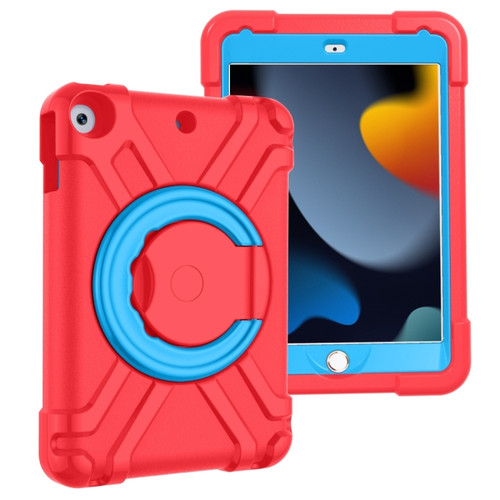 iPad 10.2 PC + Silicone Shockproof Combination Case with 360 Degree Rotating Holder & Handle - Red+Blue