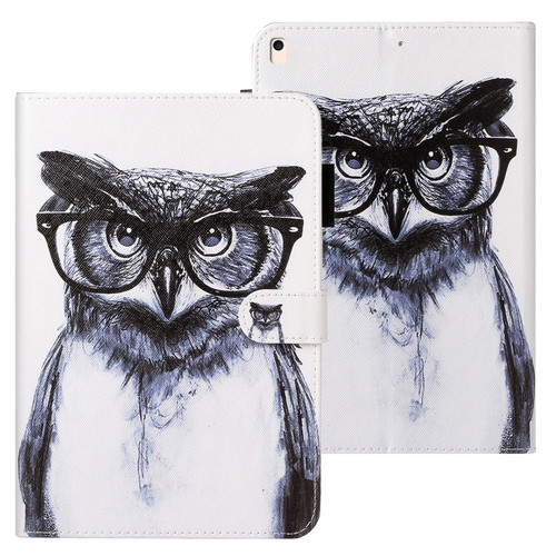 iPad 10.2 Cross Texture Painted Horizontal Leather Case with Sleep / Wake-up Function & Card Slot & Holder & Wallet - Black Owl