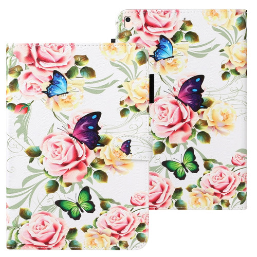 iPad 10.2 Cross Texture Painted Horizontal Leather Case with Sleep / Wake-up Function & Card Slot & Holder & Wallet - White Peony Flower