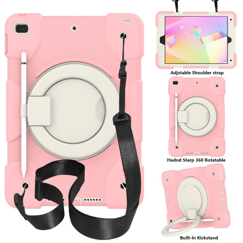 iPad 10.2 2019/10.2 2020/10.2 2021 Silicone + PC Full Body Protection Tablet Case With Holder & Strap - Pink