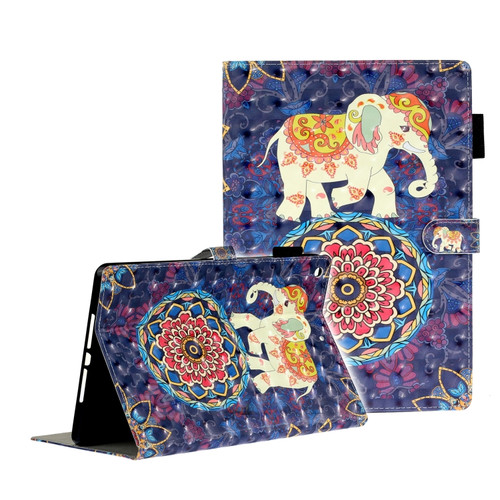 iPad 10.2 3D Embossing Pattern Horizontal Flip Leather Case with Holder & Card Slots & Wallet - Elephant