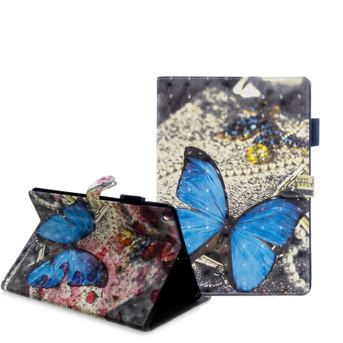 iPad 10.2 3D Embossing Pattern Horizontal Flip Leather Case with Holder & Card Slots & Wallet - Blue Butterfly