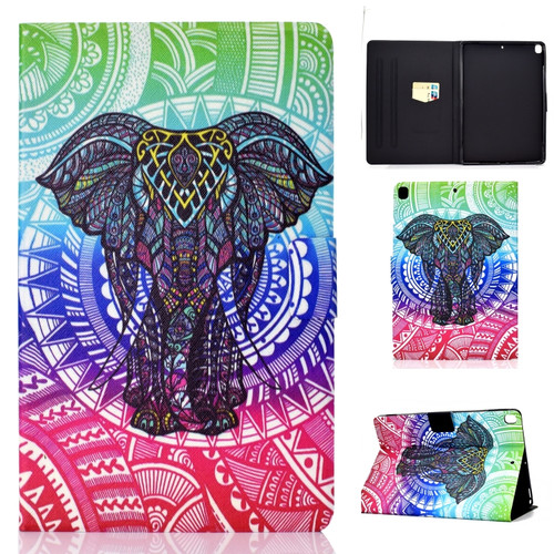 iPad 10.2 2021 / 2020 / 2019 Colored Drawing Horizontal Flip Leather Case with Holder & Card Slots & Sleep / Wake-up Function - Elephant