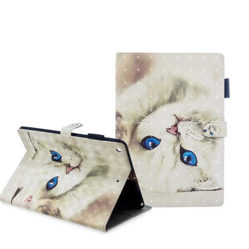 iPad 10.2 3D Embossing Pattern Horizontal Flip Leather Case with Holder & Card Slots & Wallet - White Cat