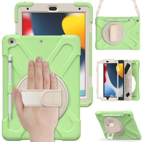 iPad 10.2 2021 / 2020 / 2019 Silicone + PC Protective Case with Holder & Shoulder Strap - Matcha Green