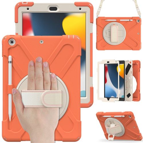 iPad 10.2 2021 / 2020 / 2019 Silicone + PC Protective Case with Holder & Shoulder Strap - Coral Orange