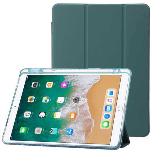 Clear Acrylic 3-Fold Leather Tablet Case iPad 10.2 2019 / 10.2 2020 / 10.2 2021 / Pro 10.5 2017 / Air 10.5 2019 - Dark Green