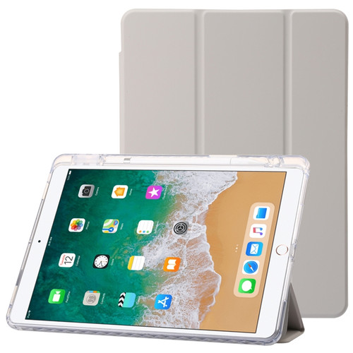 Clear Acrylic 3-Fold Leather Tablet Case iPad 10.2 2019 / 10.2 2020 / 10.2 2021 / Pro 10.5 2017 / Air 10.5 2019 - Grey