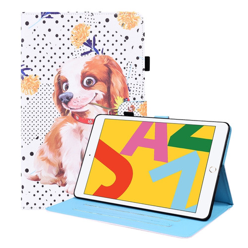 iPad 10.2 2021 / 2020 / 2019 Animal Pattern Horizontal Flip Leather Case with Holder & Card Slots & Photo Frame & Sleep / Wake-up Function - Little Flower dog