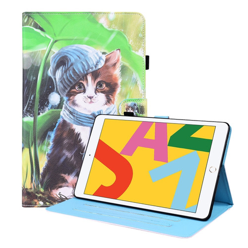 iPad 10.2 2021 / 2020 / 2019 Animal Pattern Horizontal Flip Leather Case with Holder & Card Slots & Photo Frame & Sleep / Wake-up Function - Bib Kitten